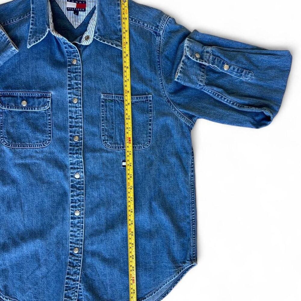 Tommy Hilfiger Denim Shirt Cotton Button Up Varsity H Logo Women's 6 - Picture 8 of 10